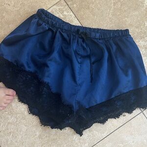 Elegant Navy Blue Women's Shorts with Lace Trim